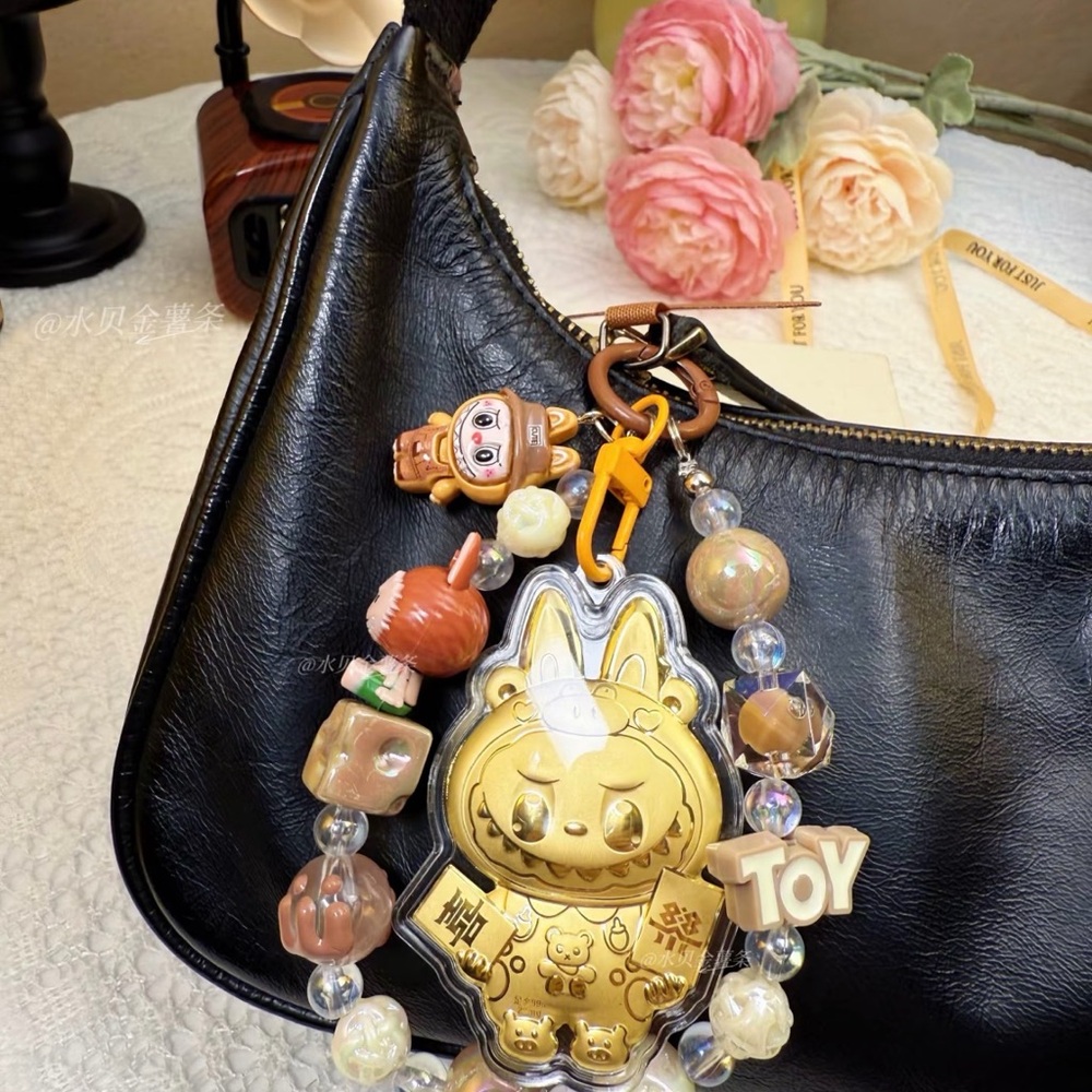 Cute Gold Labubu Keychain with Beads - Picture 4 of 6